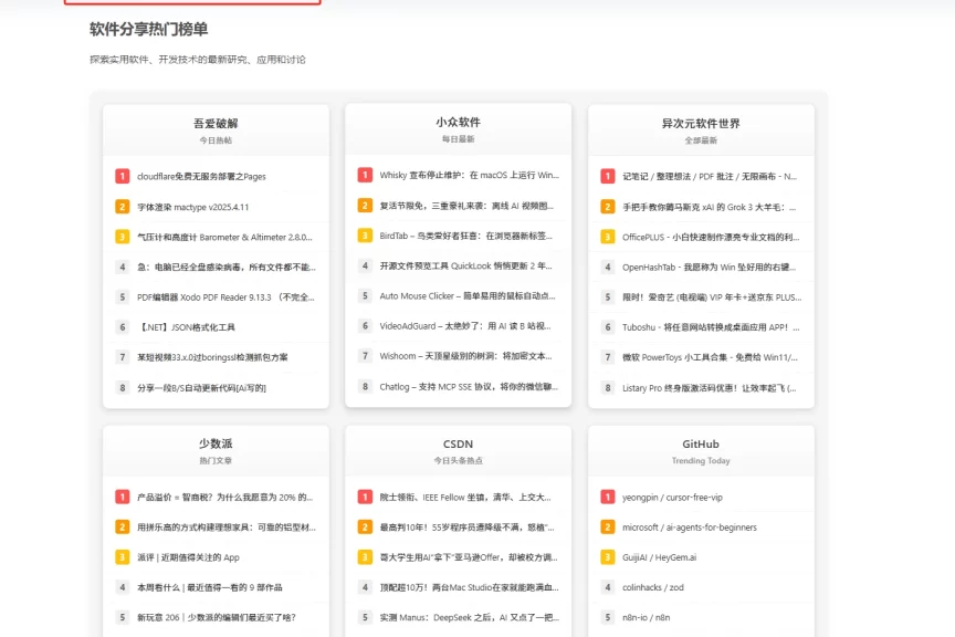 (迭代)新增软件推荐热榜+网站讯息部分🔥
